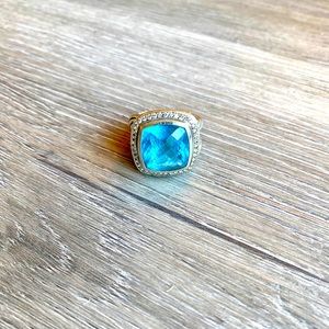 David Yurman Blue Topaz Ring with Diamonds Size 6